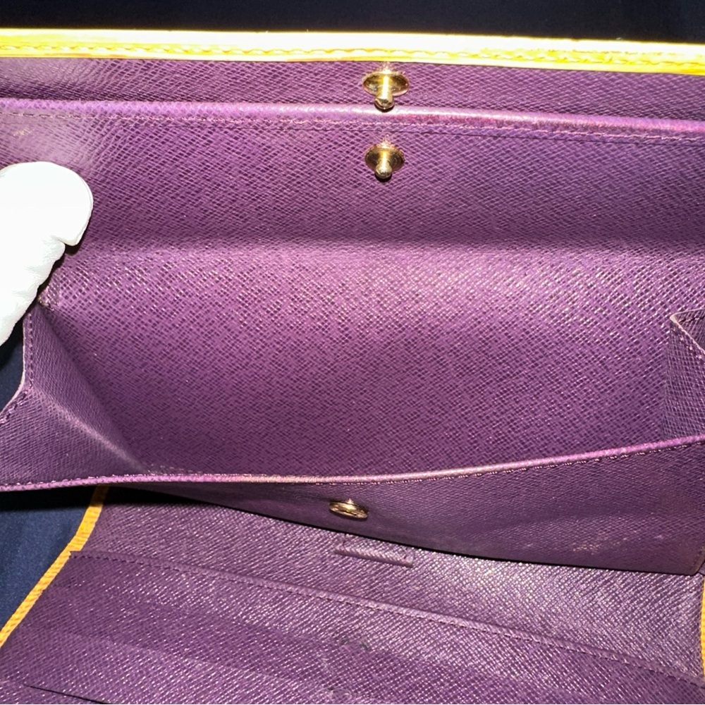 Louis Vuitton Vintage w/COA Vibrant Yellow Tresor Wallet w/ purple lining AS IS - Picture 6 of 9